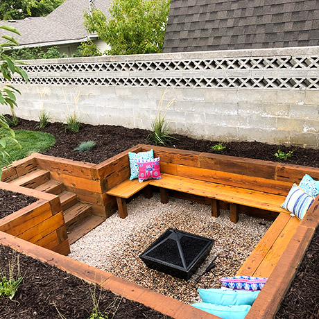 sunken firepit custom landscaping in rexburg idaho